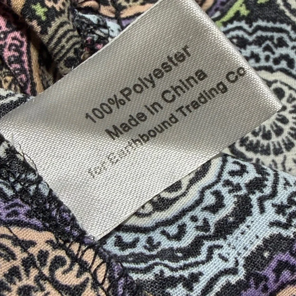 Earthbound Trading Co V Neck Lantern Sleeve Mini Dress Paisley Print Boho size S